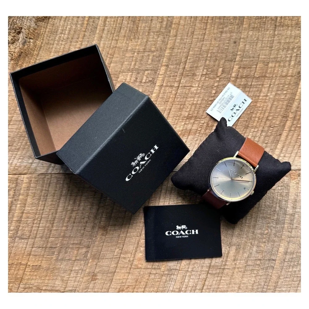 Coach Charles Gold Dial Watch‎ with a Brown Leather Strap (Model 14602433)